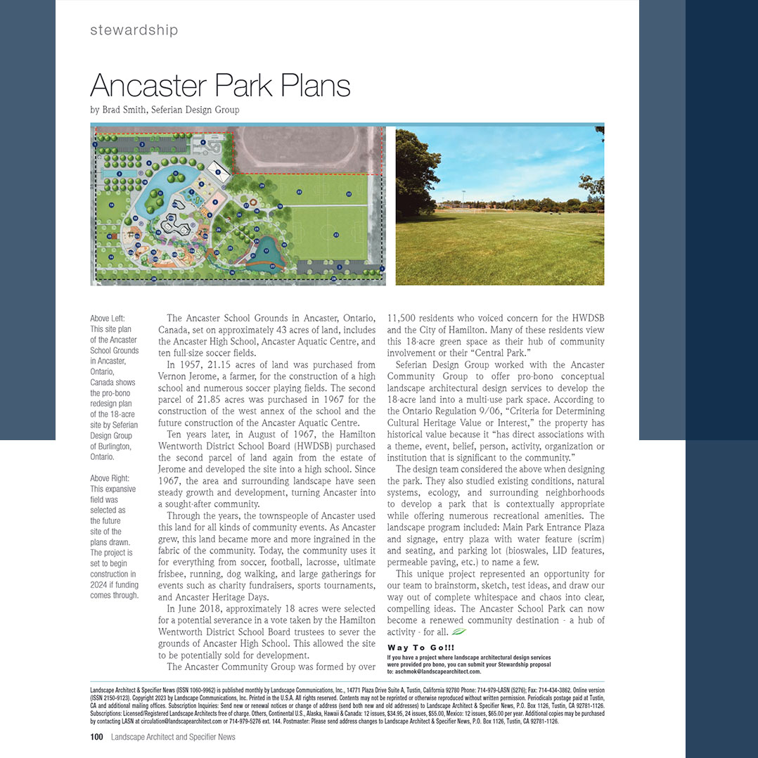 Ancaster Park LASN magazine article